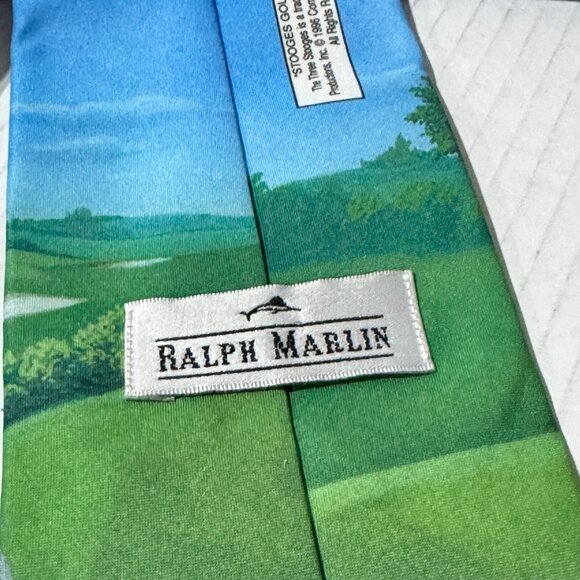 Vintage Ralph Marlin Neck Tie Three Stooges Blue 1996 Golf Theme Made In USA - Picture 7 of 9